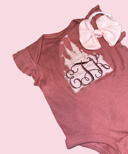 Castle Monogram Onesie & Bow