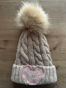 Mouse Beige/Pink Beanie Hat (ready to ship)