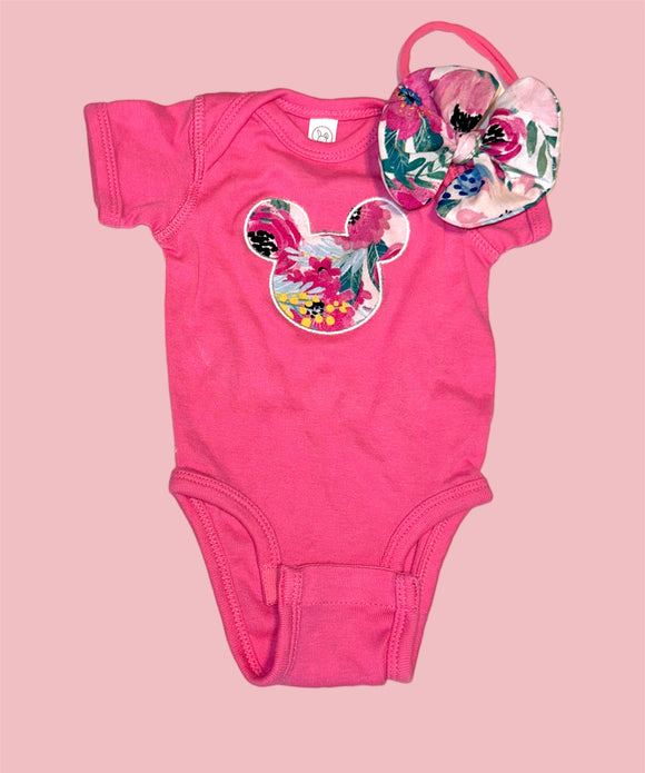 Mouse Floral Onesie & Bow