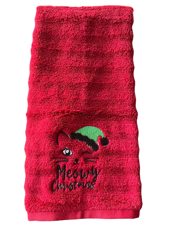 Meowy Christmas Hand Towel