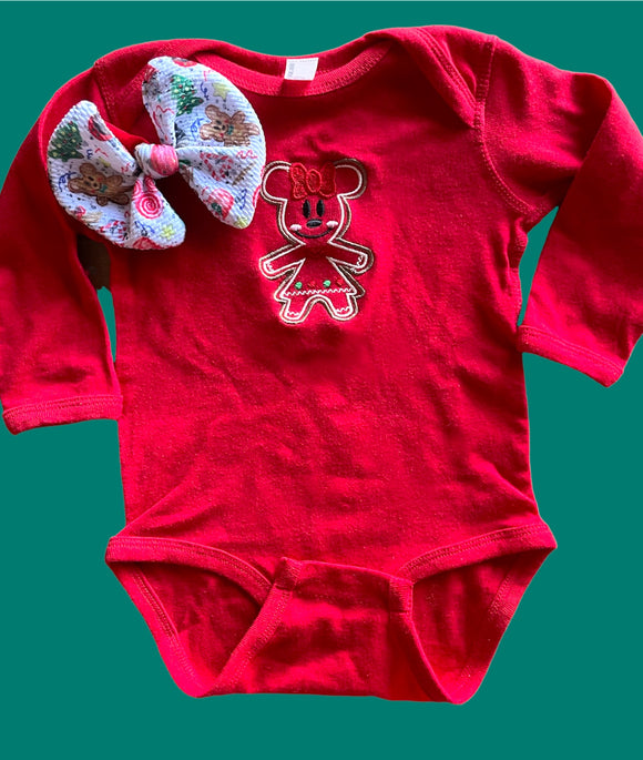 Gingerbread Mouse Christmas Long Sleeve Onesie (bow not included)